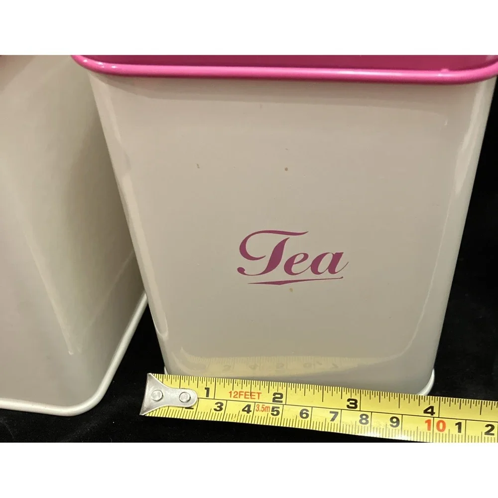 Retro Metal Square Biscuits & Tea Canister Set Off-White w/ Hot Pink Lids Dorm